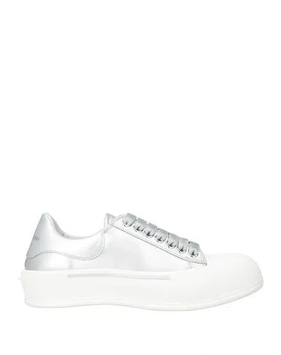 Alexander Mcqueen Mcqueen Woman Sneakers Silver Size 9 Synthetic Material In White