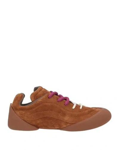 Alexander Mcqueen Mcqueen Woman Sneakers Tan Size 11 Leather In Burgundy