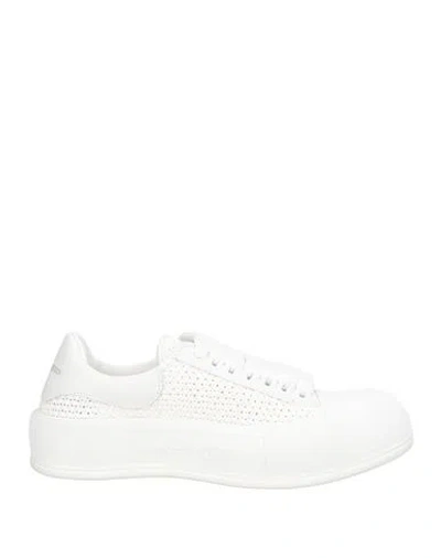 Alexander Mcqueen Mcqueen Woman Sneakers White Size 7 Leather, Natural Raffia