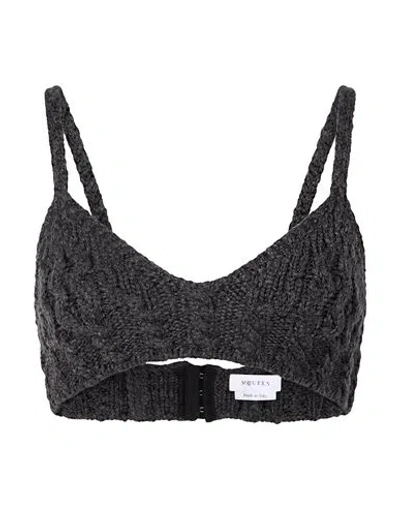 Alexander Mcqueen Mcqueen Woman Top Charcoal Size M Wool, Cashmere, Polyamide, Elastane In Gray