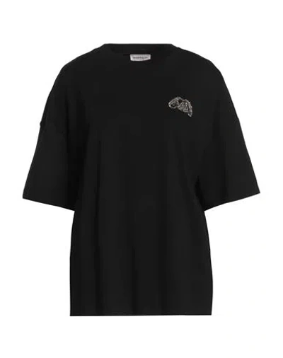 Alexander Mcqueen Mcqueen Woman T-shirt Black Size 10 Cotton, Metal, Glass