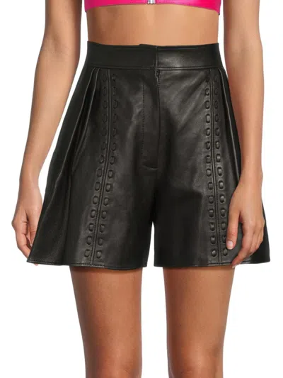Alexander Mcqueen Mcqueen Women's Couture Stitched Lambskin Leather High-rise Shorts In Black