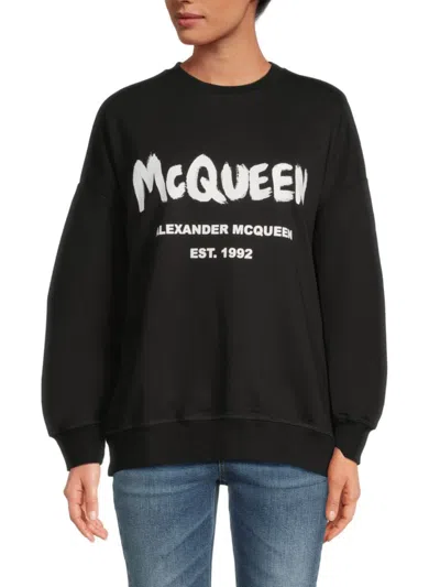 Alexander Mcqueen Mcqueen Women's Graffiti Logo Cotton Sweatshirt In Black