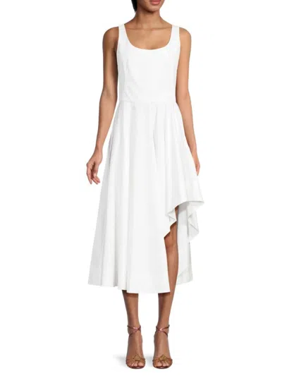Alexander Mcqueen Mcqueen Women's High-low Hem Cotton A-line Midi-dress In White