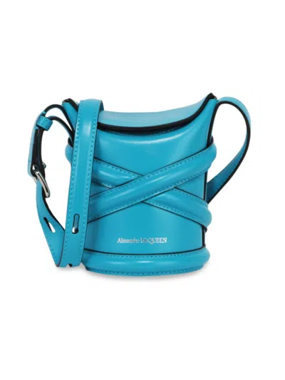 Alexander Mcqueen Mcqueen Women's Mini Curve Leather Bucket Bag In Blue