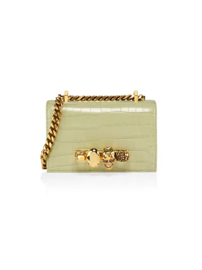 Alexander Mcqueen Mcqueen Women's Mini Jeweled Croc-embossed Leather Satchel In Green