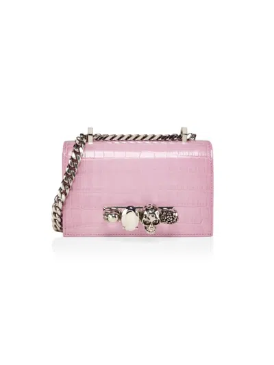 Alexander Mcqueen Mcqueen Women's Mini Jeweled Croc-embossed Leather Satchel In Pink
