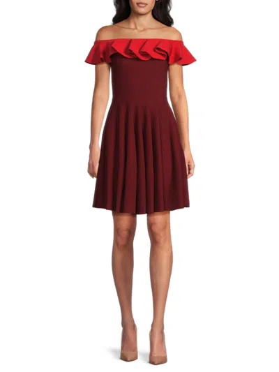 Alexander Mcqueen Mcqueen Women's Off-shoulder Ruffle Minidress In Burgundy