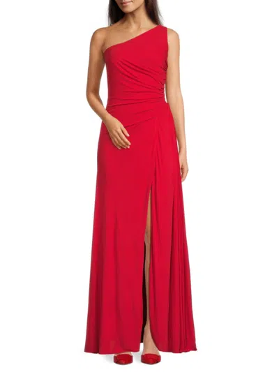 Alexander Mcqueen Mcqueen Women's One-shoulder Ruched Slit Gown In Red