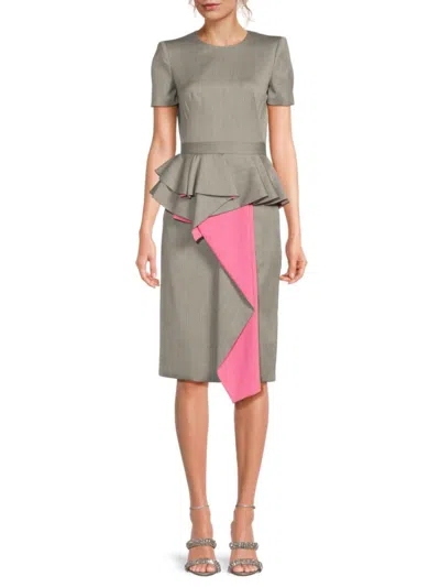 Alexander Mcqueen Mcqueen Women's Sharkskin Peplum Wool Dress In Gray