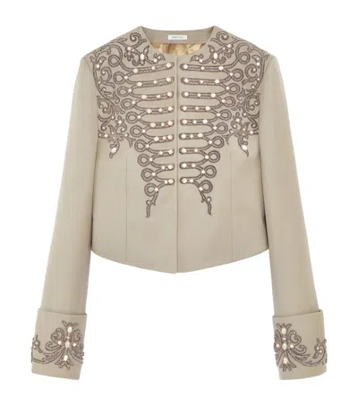 Alexander Mcqueen Mcqueen Wool Beaded Cropped Jacket In Orange