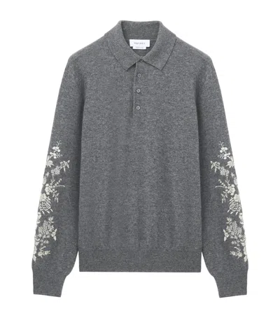 Alexander Mcqueen Mcqueen Wool Embroidered Polo Jumper In Silver