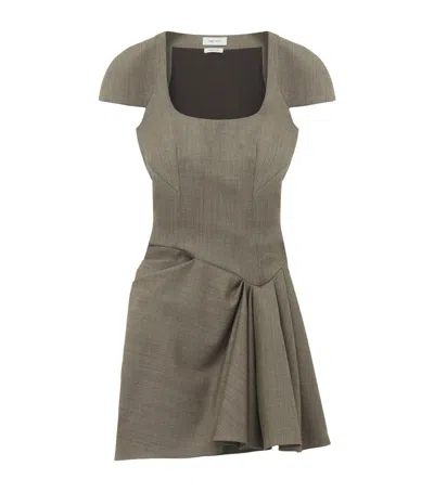 Alexander Mcqueen Mcqueen Wool Gathered Mini Dress In Gold