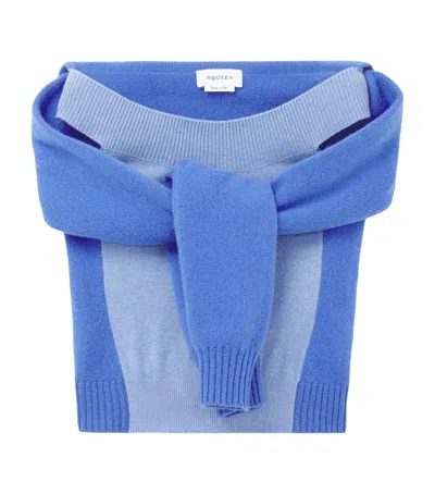 Alexander Mcqueen Mcqueen Wool Layered Boat-neck Sweater In Blue