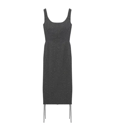 Alexander Mcqueen Mcqueen Wool Metallic-pinstripe Midi Dress In Gray