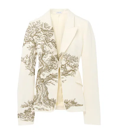 Alexander Mcqueen Mcqueen Wool Tree Of Life Blazer In White