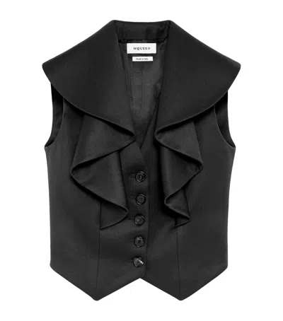 Alexander Mcqueen Mcqueen Wool Waterfall-collar Waistcoat In Black