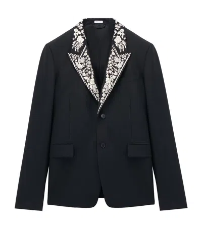 Alexander Mcqueen Mcqueen Wool-mohair Embroidered Blazer In Blue