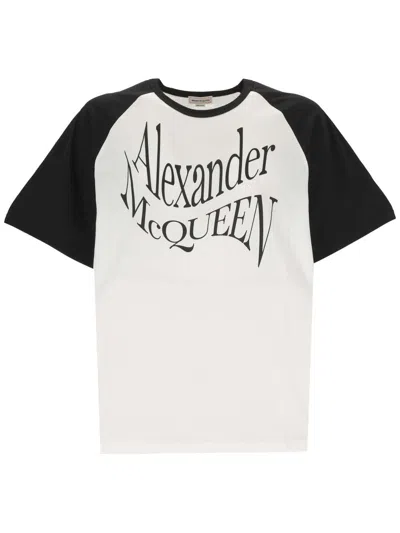Alexander Mcqueen Logo-print Cotton T-shirt In White / Black