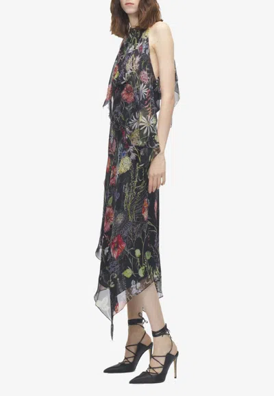 Alexander Mcqueen Ruffled Floral-print Silk-chiffon Midi Dress In Multi