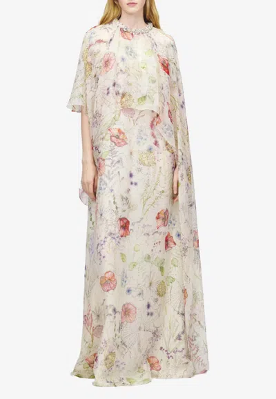 Alexander Mcqueen Meadow Floral Print Maxi Cape Dress In Multi