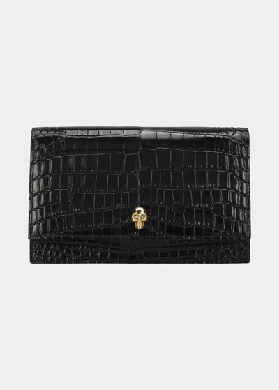 Alexander Mcqueen Medium Mock-croc Skull Shoulder Bag In Black