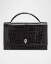 Alexander Mcqueen Medium Skull Croc-embossed Leather Top-handle Bag In Black