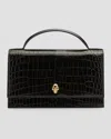 Alexander Mcqueen Medium Skull Croc-embossed Top-handle Bag In Black