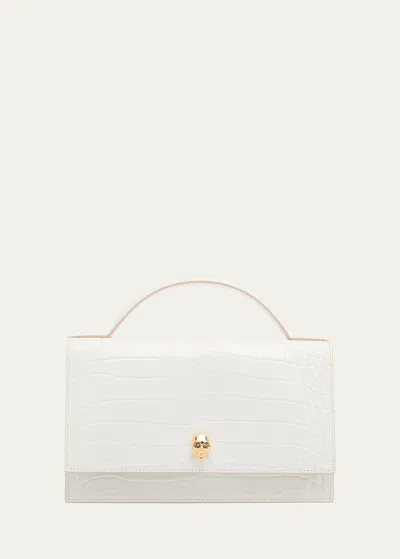 ALEXANDER MCQUEEN MEDIUM SKULL CROC-EMBOSSED TOP-HANDLE BAG