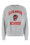Alexander Mcqueen Embroidered Skull Motif Crew Neck Sweatshirt In Pale Grey Red