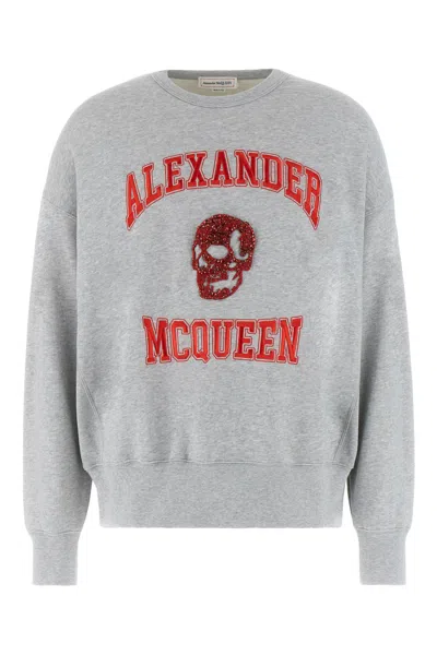 ALEXANDER MCQUEEN MELANGE GREY COTTON OVERSIZE SWEATSHIRT
