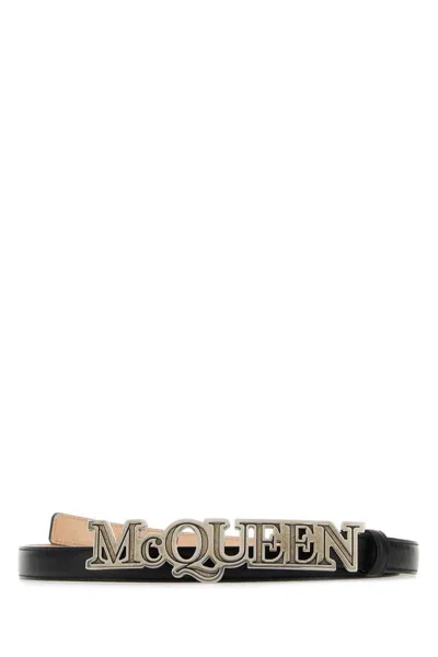 Alexander Mcqueen Men's 2 Cm Leather Belt With Antiqued Silver Metal Hardware In Black