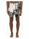 Alexander Mcqueen Men's Abstract Print Swim Shorts With Logo In White