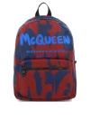 Alexander Mcqueen Men's Abstract Printed Raffia Backpack In Garnet