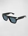 Alexander Mcqueen Men's Acetate Rectangle Sunglasses In Black