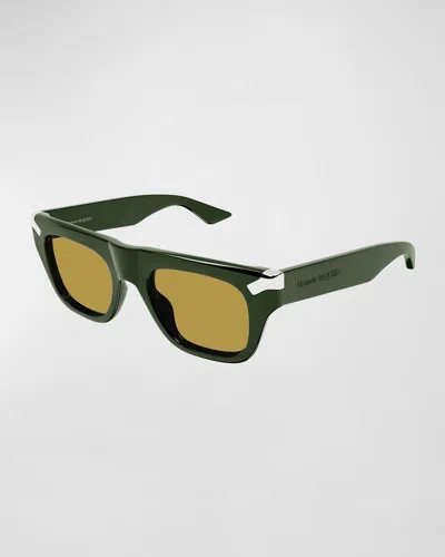 Alexander Mcqueen Men's Acetate Rectangle Sunglasses In Green