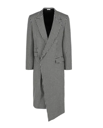 Pre-owned Alexander Mcqueen Men's  Asymmetrical Houndstooth Coat In White Black In Multi
