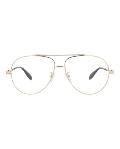 Pre-owned Alexander Mcqueen Men's  Aviatorframe Metal Optical Frames In Gold Gold Transparent (am0260o/30008696