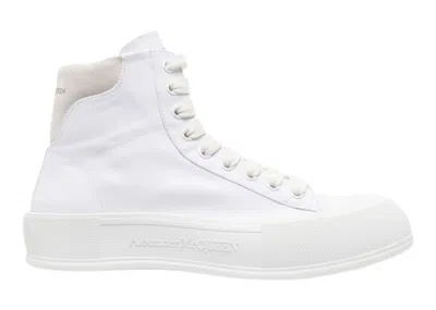 Pre-owned Alexander Mcqueen Men's  Deck Plimsoll High Top Sneakers In White