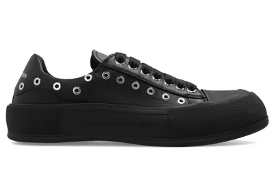 Pre-owned Alexander Mcqueen Men's  Deck Skate Plimsoll Laceup Eyelets Sneakers In Black