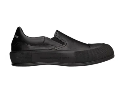 Pre-owned Alexander Mcqueen Men's  Deck Skate Plimsoll Slipon Triple Sneakers In Black