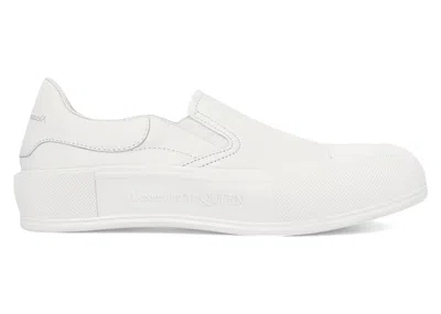 Pre-owned Alexander Mcqueen Men's  Deck Skate Plimsoll Slipon Triple Sneakers In Optic White
