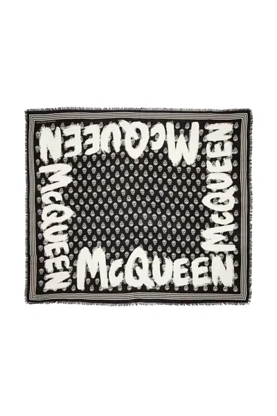 Alexander Mcqueen Men's  Graffiti Biker Scarf For Fw23 In Multicolor