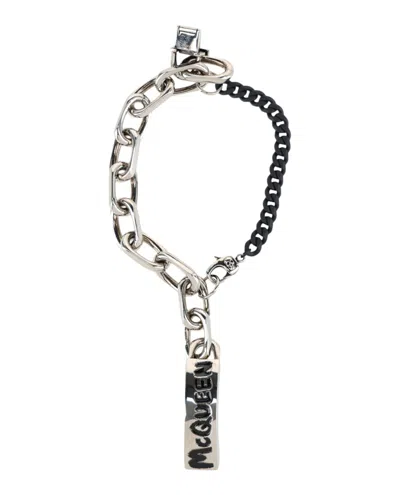 Pre-owned Alexander Mcqueen Men's  Graffiti Bracelet In Silver/black In Multi