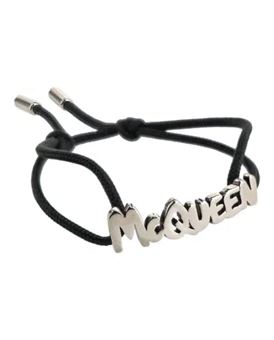 Pre-owned Alexander Mcqueen Men's  Graffiti Cotton Bracelet In Black