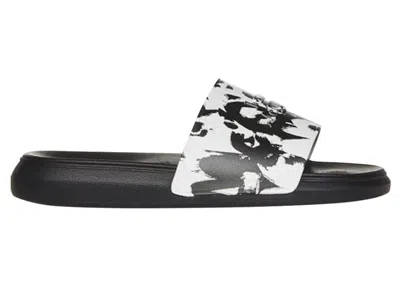 Pre-owned Alexander Mcqueen Men's  Graffiti Pool Slide Sneakers In Black/white