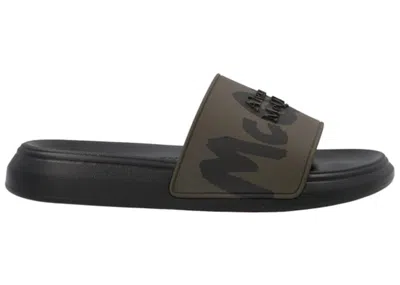 Pre-owned Alexander Mcqueen Men's  Graffiti Pool Slides Sneakers In Green/black