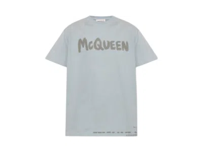 Pre-owned Alexander Mcqueen Men's  Graffiti Print Logo T-shirt In Grey In Gray
