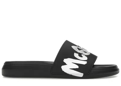 Pre-owned Alexander Mcqueen Men's  Grafitti Logo Slide Sneakers In Black/white