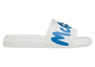 Pre-owned Alexander Mcqueen Men's  Grafitti Logo Slide Sneakers In White/lake Blue